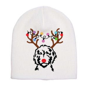 Doodle Reindeer Christmas Lights Funny Doodle Lover Xmas Short Acrylic Beanie