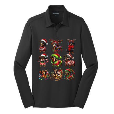 Dachshund Reindeer Christmas Doxie Dog Lover Xmas Holiday Silk Touch Performance Long Sleeve Polo