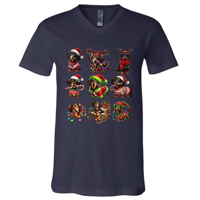 Dachshund Reindeer Christmas Doxie Dog Lover Xmas Holiday V-Neck T-Shirt