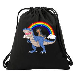 Dachshund Riding Dinosaur Drawstring Bag