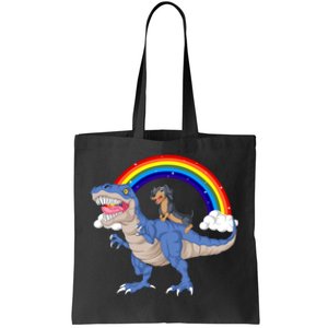 Dachshund Riding Dinosaur Tote Bag