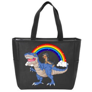 Dachshund Riding Dinosaur Zip Tote Bag