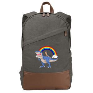 Dachshund Riding Dinosaur Cotton Canvas Backpack