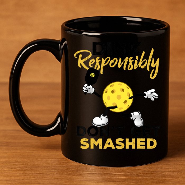 Dink Responsibly Don't Get Smashed Funny Pickleball Player 11oz C Handle Ceramic Mug