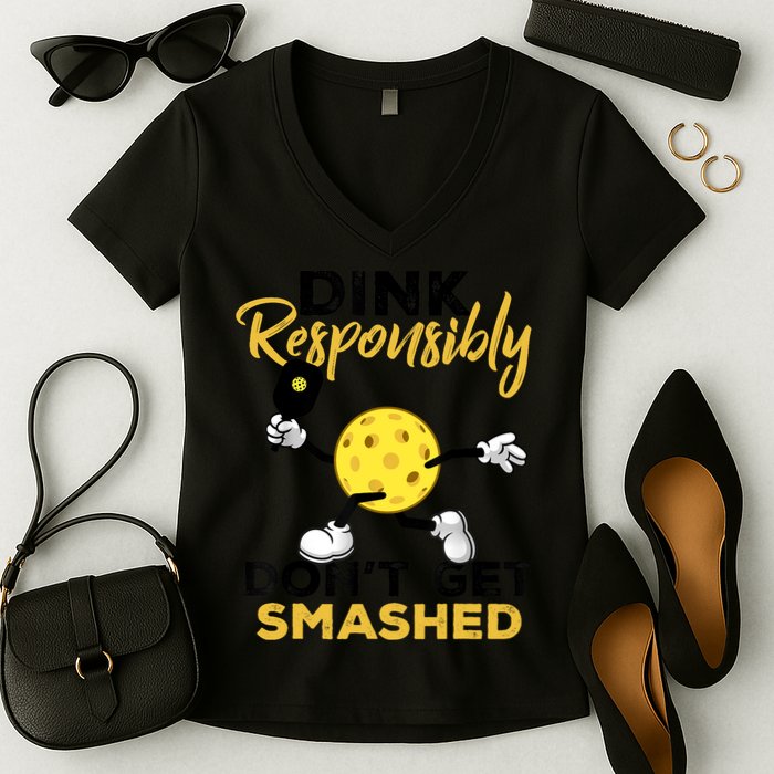 Dink Responsibly Don't Get Smashed Funny Pickleball Player Women's V-Neck T-Shirt