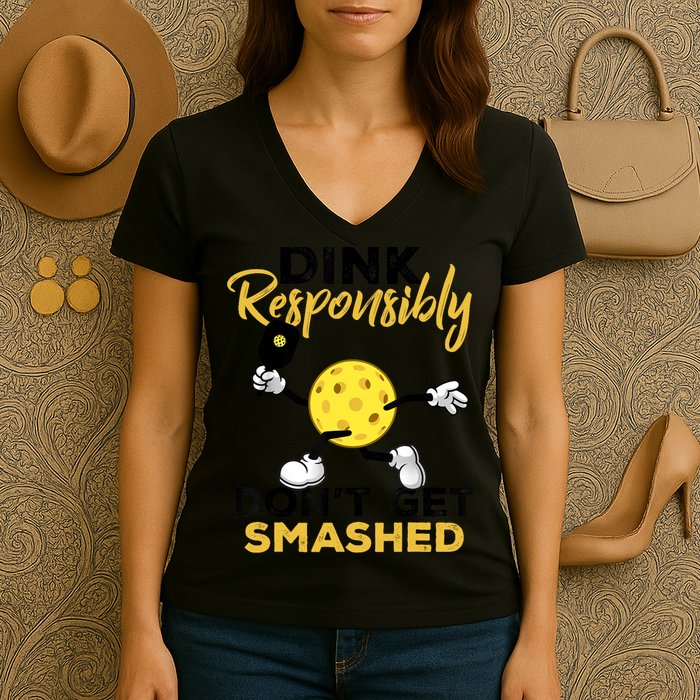 Dink Responsibly Don't Get Smashed Funny Pickleball Player Women's V-Neck T-Shirt