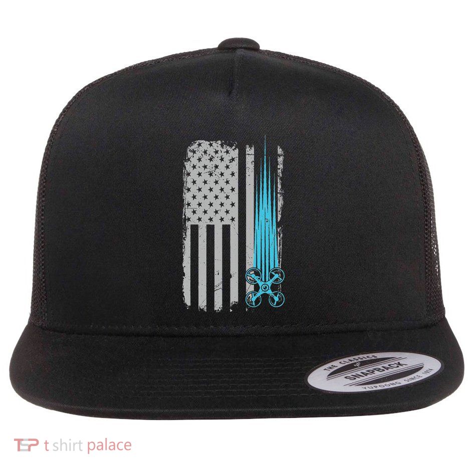 Drone Racing Distressed Usa American Flag Quadcopter Pilot Flat Bill Trucker Hat