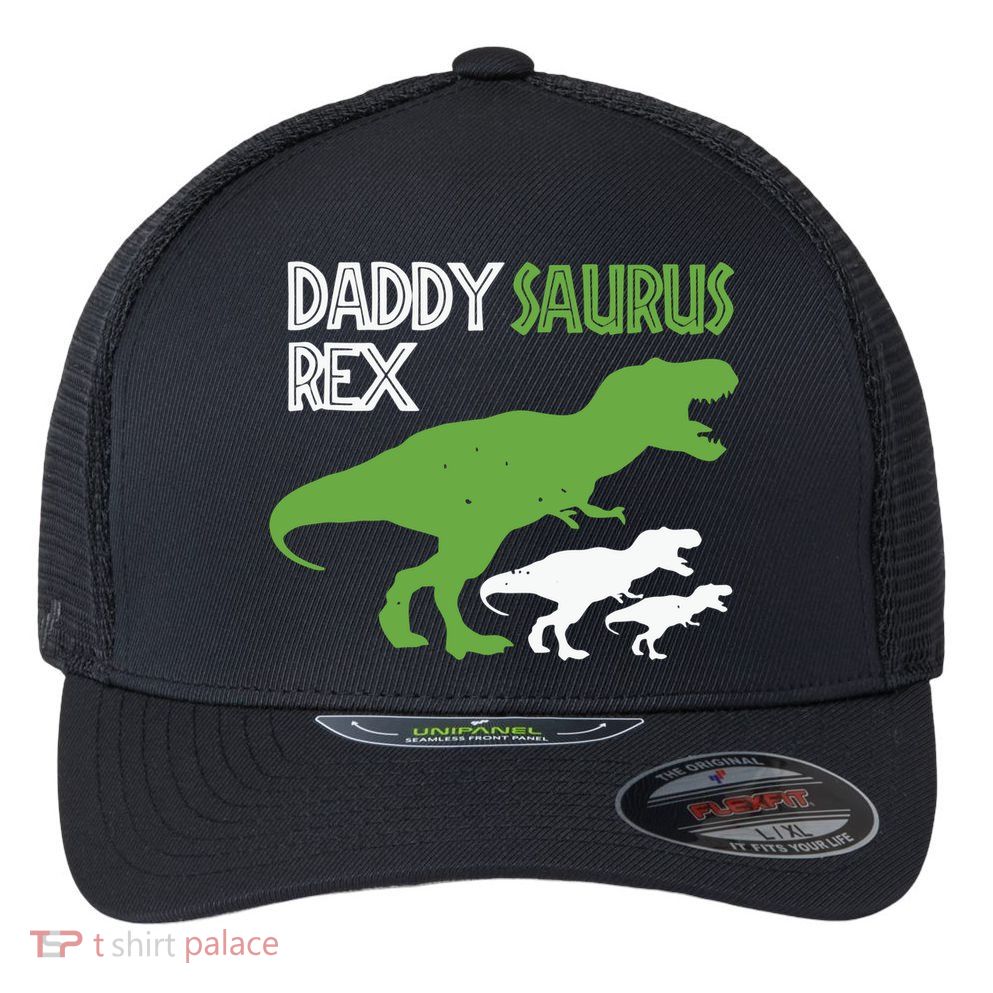 Daddysaurus Rex Daddy Saurus T Rex Dad Of Two Fathers Day Gift Flexfit Unipanel Trucker Cap