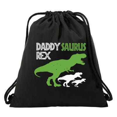 Daddysaurus Rex Daddy Saurus T Rex Dad Of Two Fathers Day Gift Drawstring Bag