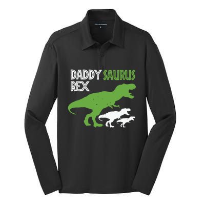 Daddysaurus Rex Daddy Saurus T Rex Dad Of Two Fathers Day Gift Silk Touch Performance Long Sleeve Polo