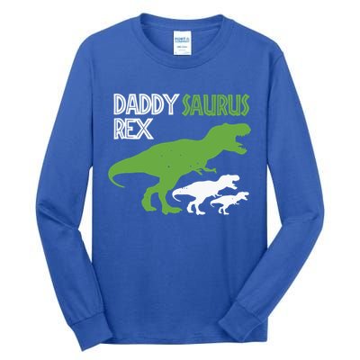 Daddysaurus Rex Daddy Saurus T Rex Dad Of Two Fathers Day Gift Tall Long Sleeve T-Shirt