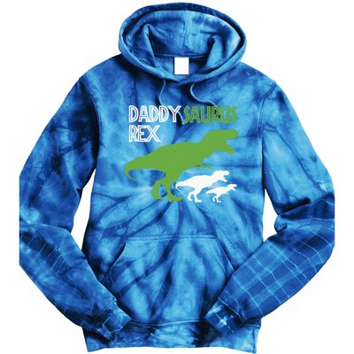 Daddysaurus Rex Daddy Saurus T Rex Dad Of Two Fathers Day Gift Tie Dye Hoodie