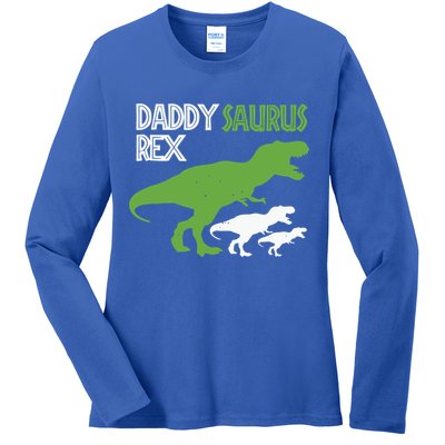 Daddysaurus Rex Daddy Saurus T Rex Dad Of Two Fathers Day Gift Ladies Long Sleeve Shirt