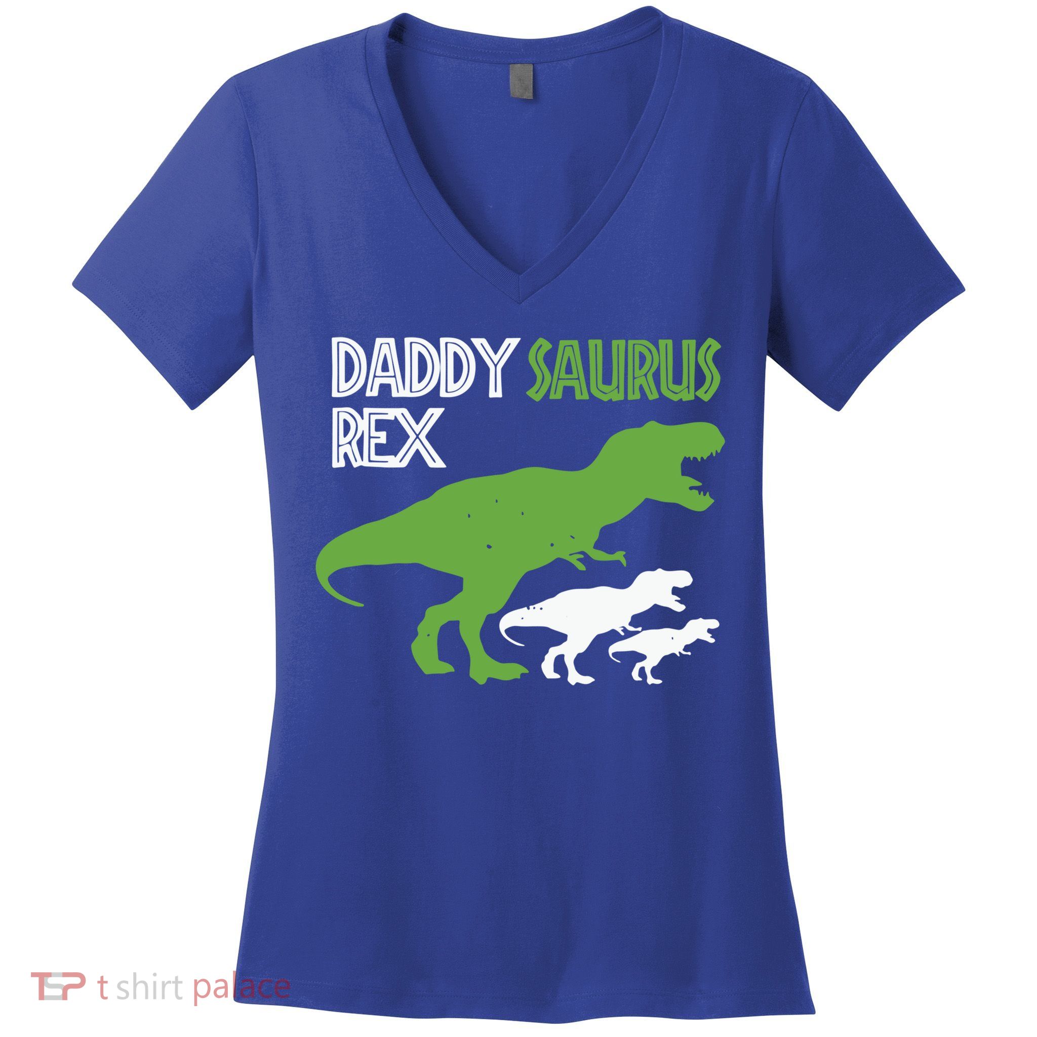 Daddysaurus Rex Daddy Saurus T Rex Dad Of Two Fathers Day Gift Women's V-Neck T-Shirt