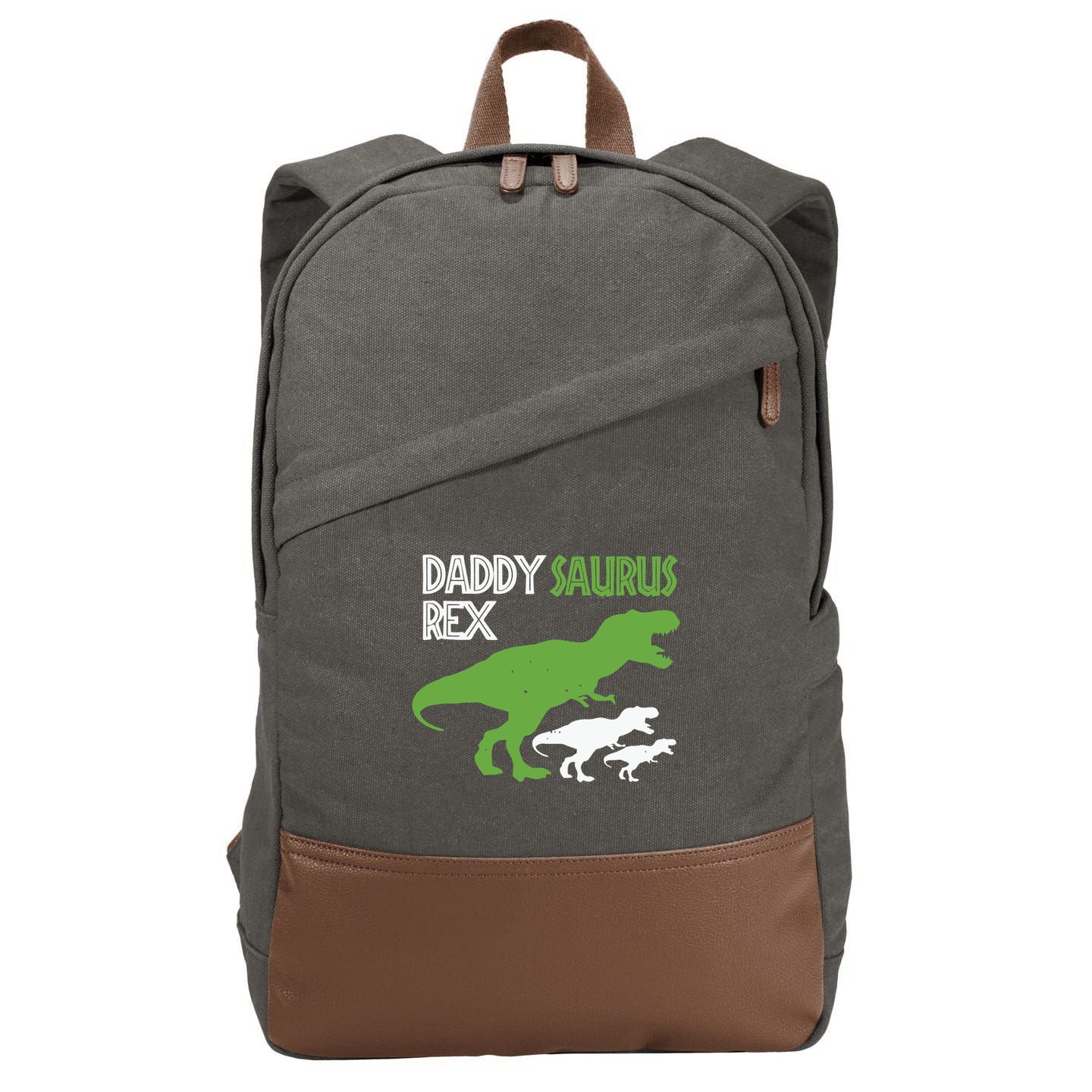 Daddysaurus Rex Daddy Saurus T Rex Dad Of Two Fathers Day Gift Cotton Canvas Backpack