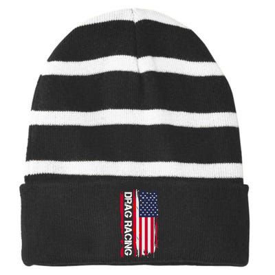 Drag Racing Striped Beanie with Solid Band