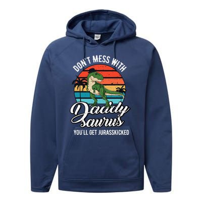 Daddysaurus Rex Dinosaur Daddy TRex Fathers Day Dino Dad Performance Fleece Hoodie