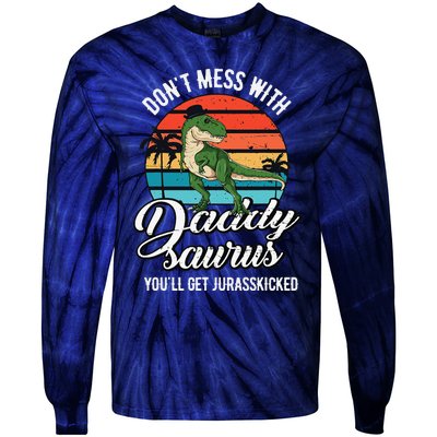 Daddysaurus Rex Dinosaur Daddy TRex Fathers Day Dino Dad Tie-Dye Long Sleeve Shirt