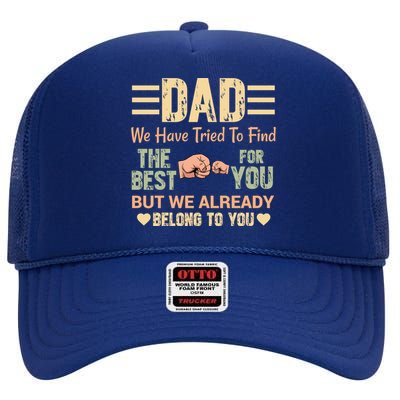 Distressed Retro Dad From Son Daughter Wife For Father's Gift High Crown Mesh Back Trucker Hat