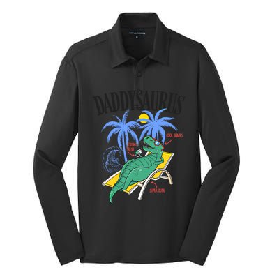 Daddysaurus Rex Daddy Saurus Dinosaur Family Vacation Beach Gift Silk Touch Performance Long Sleeve Polo