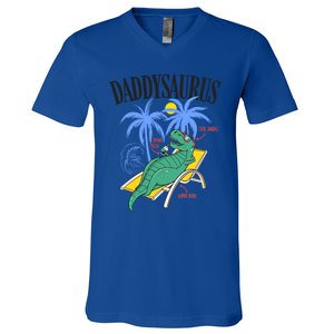 Daddysaurus Rex Daddy Saurus Dinosaur Family Vacation Beach Gift V-Neck T-Shirt