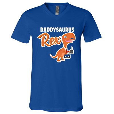 Daddysaurus Rex Dinosaur Daddy Saurus Office Working Dad Gift V-Neck T-Shirt