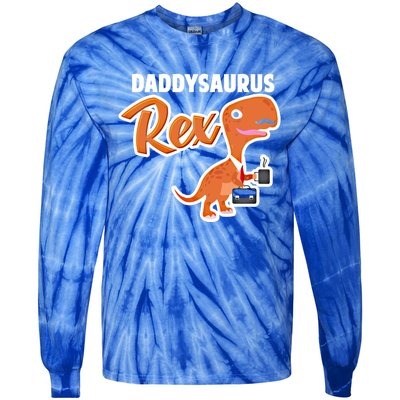 Daddysaurus Rex Dinosaur Daddy Saurus Office Working Dad Gift Tie-Dye Long Sleeve Shirt