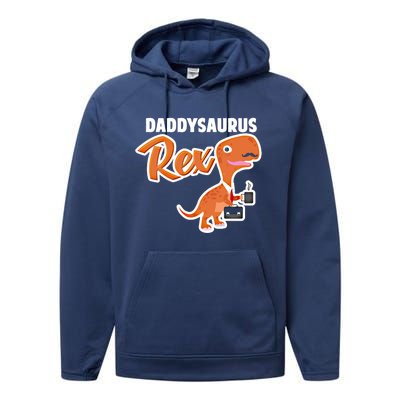 Daddysaurus Rex Dinosaur Daddy Saurus Office Working Dad Gift Performance Fleece Hoodie