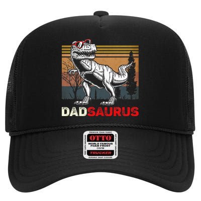 Dadsaurus Rex Dad Papa Dinosaur TRex Dad Saurus High Crown Mesh Back Trucker Hat