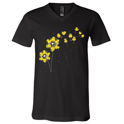 Ducky Rubber Duck Lover Dandelion Duckling Rubber Duck V-Neck T-Shirt