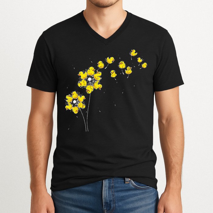 Ducky Rubber Duck Lover Dandelion Duckling Rubber Duck V-Neck T-Shirt
