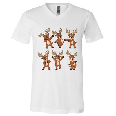 Dancing Reindeer Dance Challenge Christmas Girls V-Neck T-Shirt