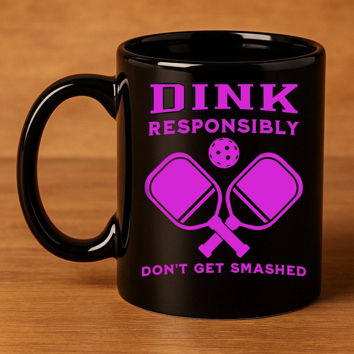 Dink Responsibly Don't Get Smashed Purple Pickleball Paddles 11oz C Handle Ceramic Mug