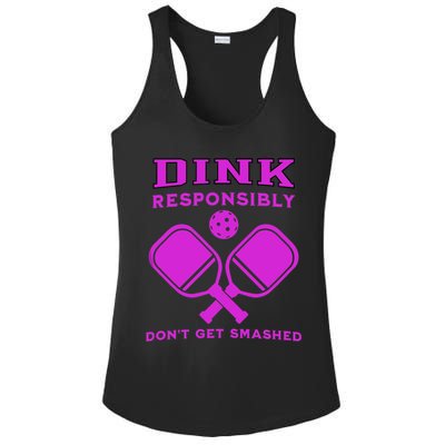 Dink Responsibly Don't Get Smashed Purple Pickleball Paddles Ladies PosiCharge Competitor Racerback Tank