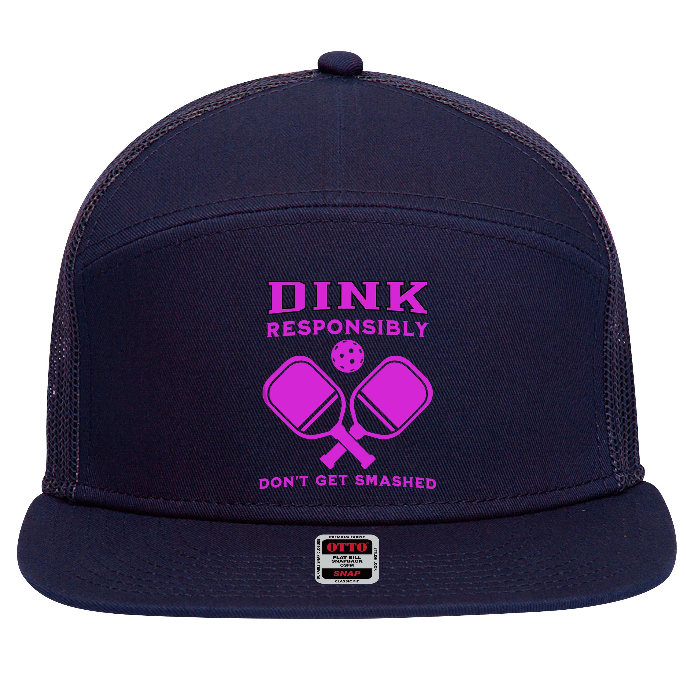 Dink Responsibly Don't Get Smashed Purple Pickleball Paddles 7 Panel Mesh Trucker Snapback Hat