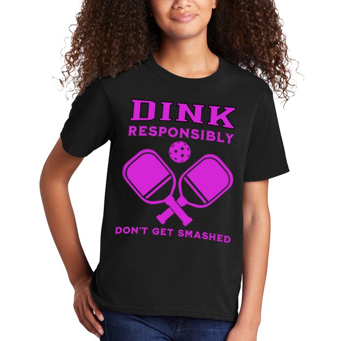 Dink Responsibly Don't Get Smashed Purple Pickleball Paddles Kids T-Shirt
