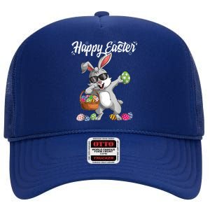 Dabbing Rabbit Easter Day Eggs Dab Boys Girls Gift Bunny High Crown Mesh Back Trucker Hat