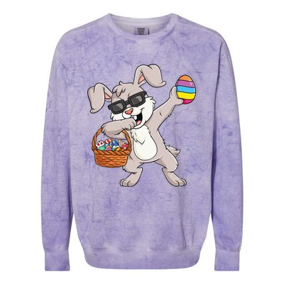 Dabbing Rabbit Easter Day Eggs Funny Colorblast Crewneck Sweatshirt