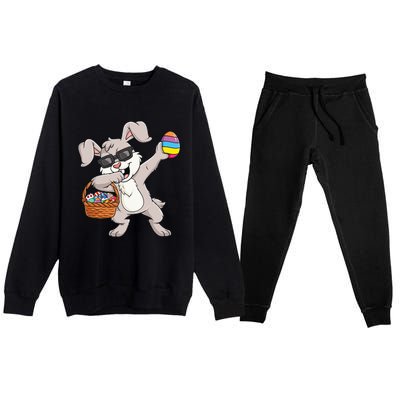 Dabbing Rabbit Easter Day Eggs Funny Premium Crewneck Sweatsuit Set