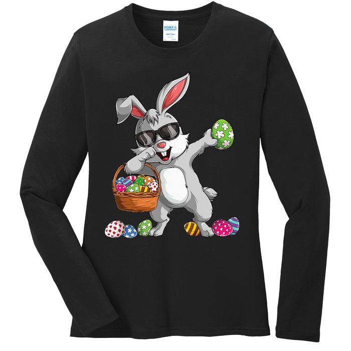 Dabbing Rabbit Easter Day Eggs Dab gift bunny Ladies Long Sleeve Shirt