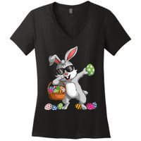 Dabbing Rabbit Easter Day Eggs Dab gift bunny Women's V-Neck T-Shirt