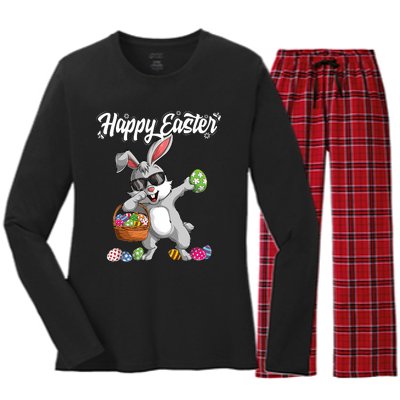 Dabbing Rabbit Easter Day Eggs Dab Gift Bunny Women's Long Sleeve Flannel Pajama Set 