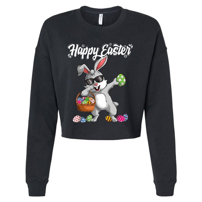 Dabbing Rabbit Easter Day Eggs Dab Gift Bunny Cropped Pullover Crew