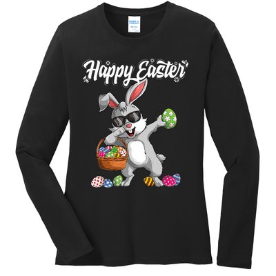 Dabbing Rabbit Easter Day Eggs Dab Gift Bunny Ladies Long Sleeve Shirt