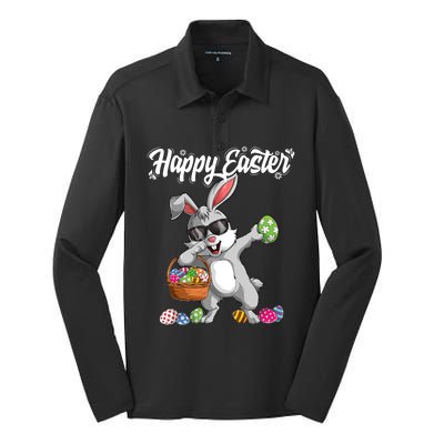 Dabbing Rabbit Easter Day Eggs Dab Boys Girls Kid Gift Bunny Gift Silk Touch Performance Long Sleeve Polo