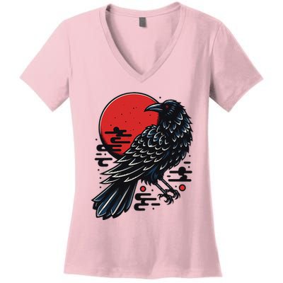 Dark Raven Epic Ninja Fight Anime Women's V-Neck T-Shirt