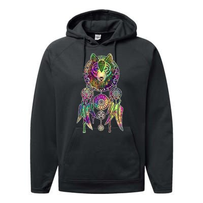 Dream Catcher Wolf Galaxy Performance Fleece Hoodie