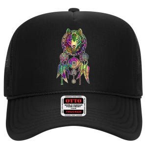 Dream Catcher Wolf Galaxy High Crown Mesh Back Trucker Hat