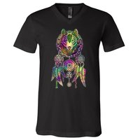 Dream Catcher Wolf Galaxy V-Neck T-Shirt