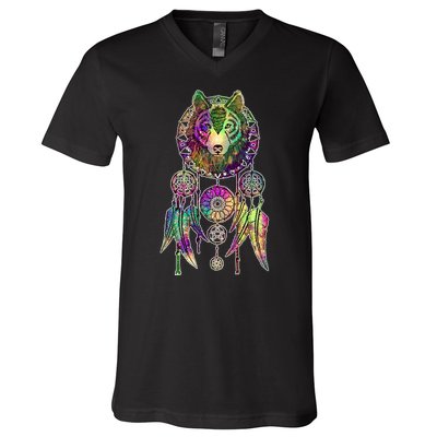 Dream Catcher Wolf Galaxy V-Neck T-Shirt